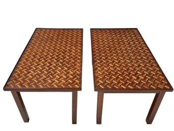 Pair of Mid-Century Modern Side Tables with Mosaic Inlaid Tops, 1960s